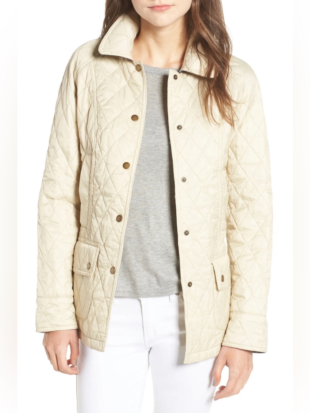 new Barbour Beadnell summer quilted jacket in pearl beige light tan cream